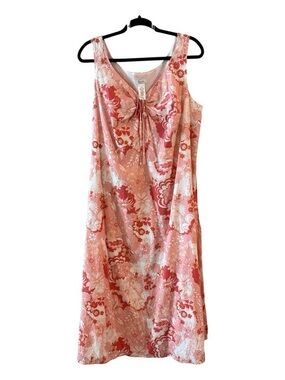 Liz & Co Woman 18W Pink Floral Sleeveless Cotton Dress Plus Size Summer Midi